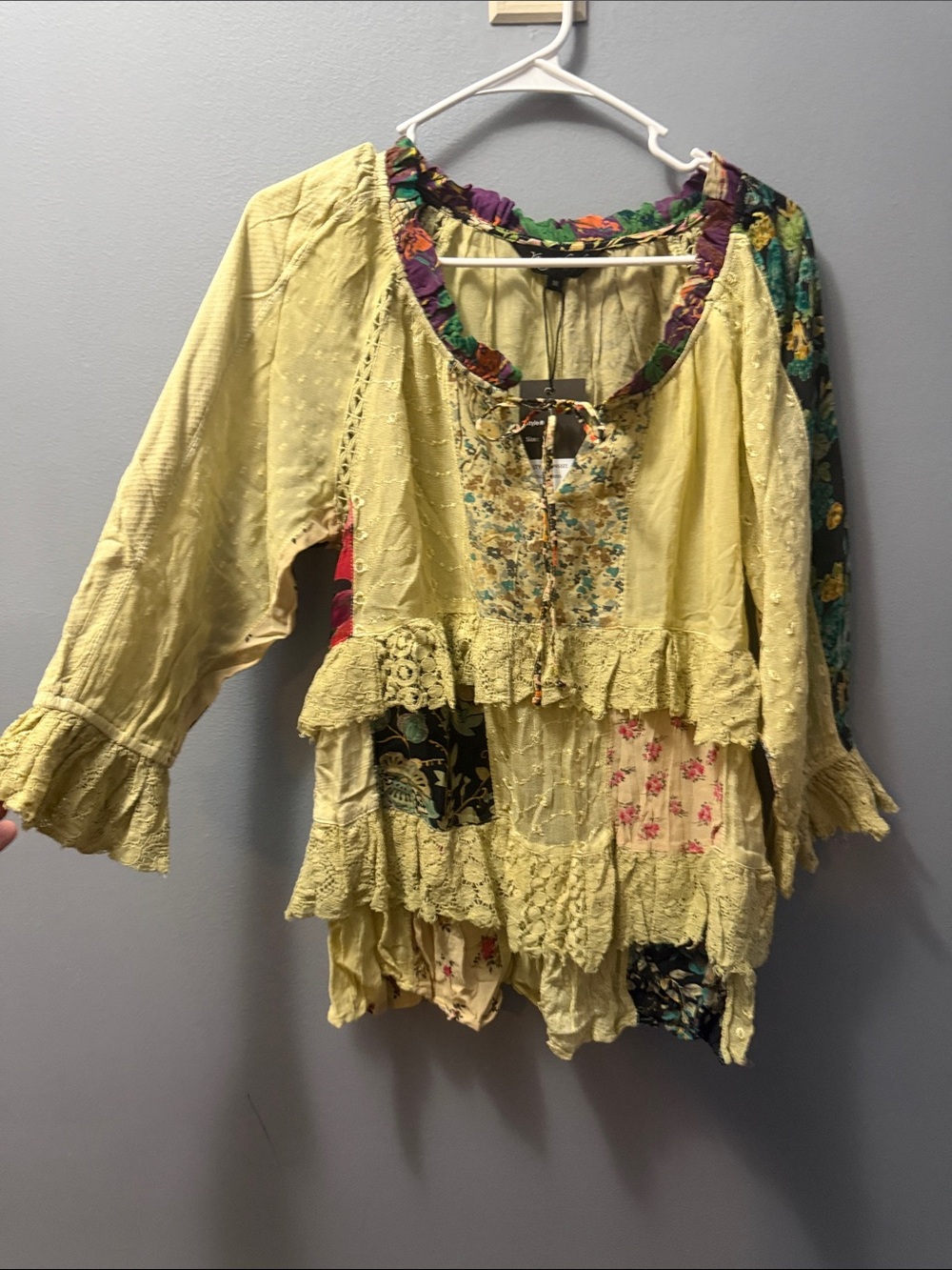 Young Threads Moss Patchwork Ruffle Peasant Blouse